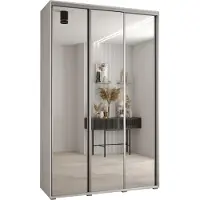 MEBLE KRYSPOL Cannes 2 Schrank mit 3 Schiebetüren - 205,2x150x60 cm - Weiß Weiß Silber