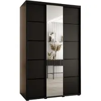 MEBLE KRYSPOL Cannes 5 Schrank mit 3 Schiebetüren - 205,2x150x60 cm - Schwarz Schwarz Schwarz