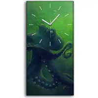 Coloray Wanduhr Bürouhr Leinwand Bild 30x60 Tierischer Wasser Fisch Tintenfisch - weiße Hände