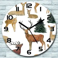 Coloray Wanduhr aus Glas Rund fi 30 Waldhirsch braun Quarz Deko Schlafzimmer Büro