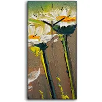 Coloray Wandbild Leinwand Bilder mit Uhr Geräuschlos 30x60 Natur Blumen Margeriten - schwarze Hände
