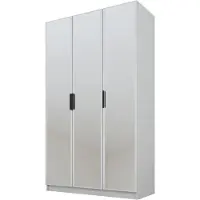 PAWS MÖBEL Kippbarer Grau Kleiderschrank 150x52x200 cm, dreitüriger offener Kleiderschrank mit Spiegeln an den Fronten, Regalen und Garderobe