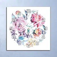 Coloray Deko Glasuhr Wanduhr 30x30 Aquarell Blumen Quarz Küchenuhr Bürouhr
