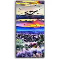 Coloray Dekor Leinwand Uhr Wandbild Kunstdruck 30x60 Sonnenuntergang Tal Landschaft - schwarze Hände