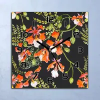 Coloray Wanduhr Echt-Glas-Küchenuhr Rote Blumen Quarz Lautlos 30x30 Deko Bilder