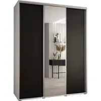 MEBLE KRYSPOL Cannes 3 Schrank mit 3 Schiebetüren - 205,2x200x60 cm - Weiß Schwarz Silber