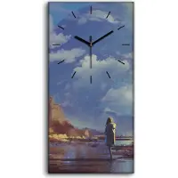 Coloray Dekor Leinwand Uhr Wandbilder Geräuschlos 30x60 Foto einsamen Frau Mond Erde - schwarze Hände