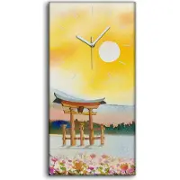 Coloray Dekor Leinwand Uhr Wandbilder Geräuschlos 30x60 Malerei Japan Berg Blumen Natur - weiße Hände