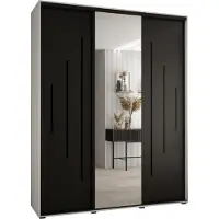MEBLE KRYSPOL Cannes 13 Schrank mit 3 Schiebetüren - 205,2x190x45 cm - Weiß Schwarz Schwarz
