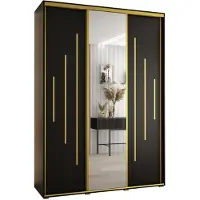 MEBLE KRYSPOL Davos 13 Schrank, drei Türen - 235,2x170x45 cm - Schwarz Schwarz Gold