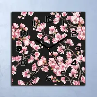 Coloray Wanduhr Echt-Glas-Küchenuhr Kirschblüten rosa Quarz Lautlos 30x30 Deko Bilder