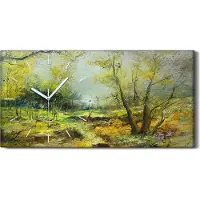Coloray Wanduhr Bürouhr Leinwand Bild 60x30 Malerei Abstrakte Wald Bäume Kunst - weiße Hände
