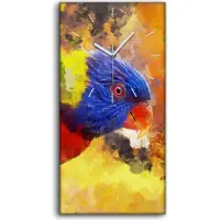 Coloray Wanduhr Bürouhr Leinwand Bild 30x60 Malerei Zweig Tier Vogel Papagei Kunst - weiße Hände