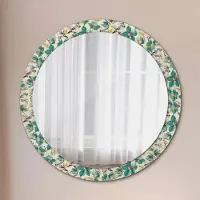 Coloray Ø90cm Spiegel - Glasrahmen mit Aufdruck - Wandspiegel Schlafzimmer - Blumen und Vögel