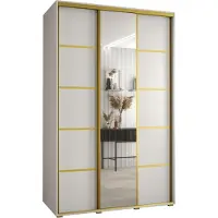 MEBLE KRYSPOL Cannes 5 Schrank mit 3 Schiebetüren - 205,2x160x60 cm - Weiß Weiß Gold
