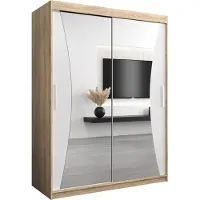 MEBLE KRYSPOL Kleiderschrank, Schiebetürenschrank Schlafzimmer, Schrank mit Spiegel MONACO 150 cm