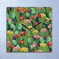 Coloray Wanduhr Echt-Glas-Küchenuhr Farbenfrohe Kakteen Quarz 30x30 Deko Bilder