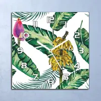 Coloray Deko Glasuhr Wanduhr 30x30 Bananen und Blätter Quarz Küchenuhr Bürouhr