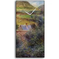 Coloray Küchenuhr Bürouhr Leinwand Uhr 30x60 Gemälde Wald Bäume Land Häuser Kunst - weiße Hände