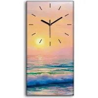 Coloray Leinwand Uhr Küche Wohnzimmer Bild 30x60 Kunst Sonnenuntergang Meereslandschaft - schwarze Hände