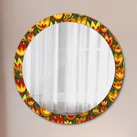 Coloray Runder Spiegel mit Modernem Aufdruck - Dekospiegel Wandmontage -retro Tulpen- Ø90cm