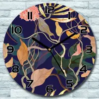 Coloray Wanduhr aus Glas Rund fi 30 Pflanzen lila gold Quarz Deko Schlafzimmer Büro