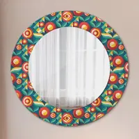Coloray Runder Spiegel mit Modernem Aufdruck - Dekospiegel Wandmontage -geometrisch Früchte und Blätter- Ø60cm