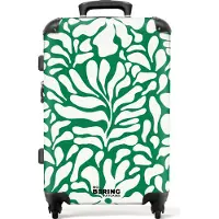 NoBoringSuitcases.com Hartschalen Koffer Mittelgroß 67x43x25 cm, 72L, Bunte Drucke für Frauen: Grün mit weißem Blumendruck, Reisekoffer mit 4 Rollen