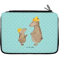 Mr. & Mrs. Panda Mäppchen Bären mit Hut - Türkis Pastell - Geschenk, Bleistiftetui, Muttertag, Bär, Vatertag, Federmappe, Vater, Kinder, Familie, Etui für Stifte