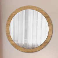 Coloray Runder Spiegel mit Modernem Aufdruck - Dekospiegel Wandmontage -Holz Textur- Ø90cm