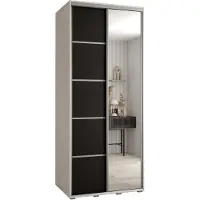 MEBLE KRYSPOL Cannes 5 Schrank mit 2 Schiebetüren - 205,2x100x60 cm - Weiß Schwarz Silber