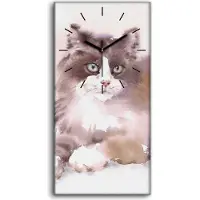 Coloray Leinwand Wanduhr Wandkunst Uhr 30x60 Gemälde Abstraktes Aquarell Tier Katze - schwarze Hände