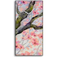 Coloray Wohnzimmer-Bild Leinwand Uhr Geräuschlos 30x60 Aquarell Baum Blüten zweige - weiße Hände