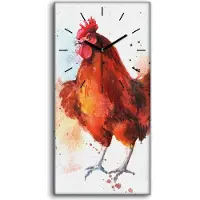 Coloray Wandbild Leinwand Bilder mit Uhr 30x60 Wandbild Hahn Huhn Farbe bunte Vogel - schwarze Hände