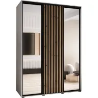 MEBLE KRYSPOL Lanko 2 Schrank mit 3 Schiebetüren - 235,2x180x60 cm - Weiß Schwarz Artisan