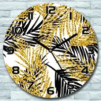 Coloray Wanduhr aus Glas Rund fi 30 Elegante Palmblätter Quarz Deko Wohnzimmer Büro