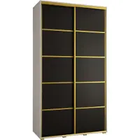 MEBLE KRYSPOL Cannes 4 Schrank mit 2 Schiebetüren - 205,2x140x45 cm - Weiß Schwarz Gold