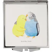 Mr. & Mrs. Panda Klappspiegel Wellensittich Liebe - Weiß - Geschenk, Kleiner Spiegel, Reise, Umarmen, Vertrauen, Klappbarer, Kosmetikspiegel, Taschenspiegel, Freundin