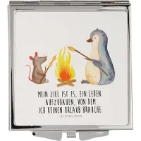 Mr. & Mrs. Panda Kosmetikspiegel Pinguin Lagerfeuer - Weiß - Geschenk, Schminkspiegel klein, Büro, Feuer, Handspiegel, Job, klappbar, Frauen Spiegel, Leben