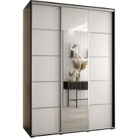 MEBLE KRYSPOL Cannes 5 Schrank mit 3 Schiebetüren - 205,2x180x60 cm - Schwarz Weiß Silber