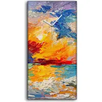 Coloray Wandbild Leinwand Bilder Wanduhr 30x60 Malerei Meeres bunte Sonnenuntergang - weiße Hände
