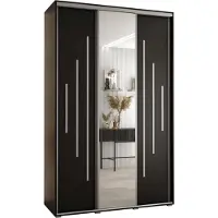 MEBLE KRYSPOL Cannes 13 Schrank mit 3 Schiebetüren - 205,2x150x45 cm - Schwarz Schwarz Silber