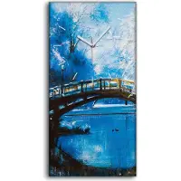 Coloray Wandbild Leinwand Bilder Wanduhr 30x60 Gemälde Winter Fluss Bäume Brücke Kunst - weiße Hände