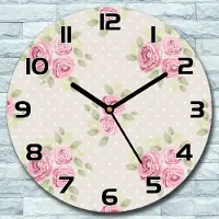 Coloray Wanduhr aus Glas Rund fi 30 Englische Rosen Quarz Deko Schlafzimmer Büro