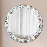 Wallfluent Runder Spiegel mit Modernem Aufdruck - Dekospiegel Wandmontage -Schmetterling- Ø80cm
