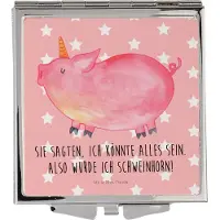 Mr. & Mrs. Panda Schminkspiegel Einhorn Schwein - Rot Pastell - Geschenk, Klappbarer Spiegel, Bauer, Party, Unicorn, klein, Kosmetikspiegel, Spruch, Handspiegel, Kleiner