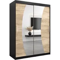 MEBLE KRYSPOL Kleiderschrank, Schiebetürenschrank Schlafzimmer, Schrank mit Spiegel WAVE 150 cm