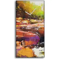 Coloray Wanduhr Bürouhr Leinwand Bild 30x60 Malerei Abstrakter Fluss Wald Bäume Natur - weiße Hände