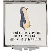 Mr. & Mrs. Panda Taschenspiegel Pinguin marschieren - Weiß - Geschenk, Unausgeschlafen, Mini Spiegel, Reisespiegel, Schminkspiegel, Kosmetikspiegel, Familie, Bruder
