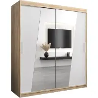 MEBLE KRYSPOL Kleiderschrank, Schiebetürenschrank Schlafzimmer, Schrank mit Spiegel RHOMB 180 cm